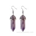 Natural Gemstone Healing Hexagonal Columns Crystal Hook Earring